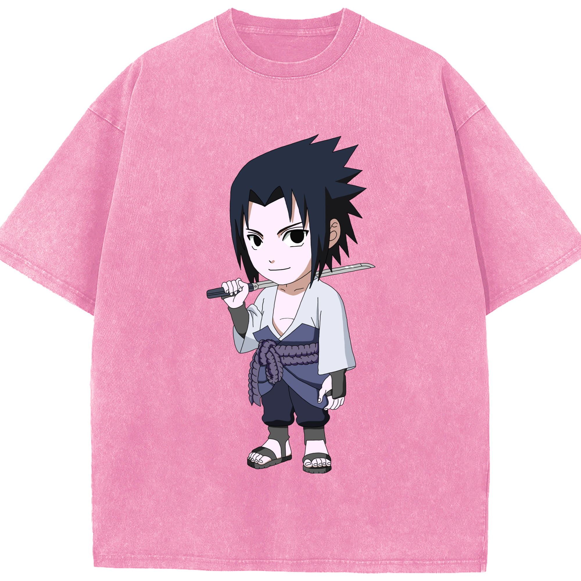 （画像用） NARUTO -ナルト- うちは サスケ Uchiha Sasuke 綿100% ヴィンテージ風 半袖Tシャツ（フロントプリント）